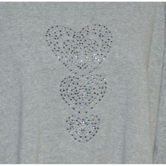 Quacker Factory Women's Gray Thin Knit Top 2X Studded Hearts Warm Casual Cotton - Picture 3 of 8